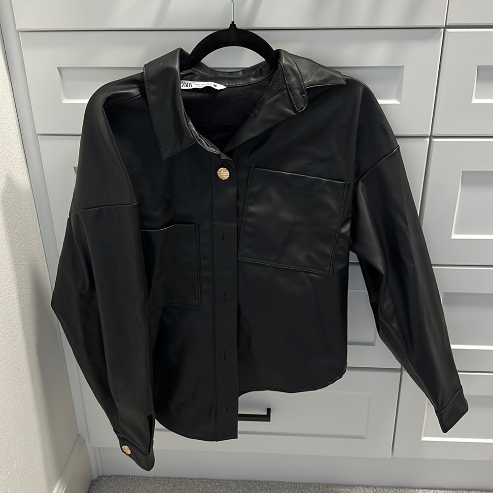 Zara faux leather shirt with gold buttons small